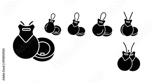 Castanets Icons Set, Flamenco Music Instrument Silhouette, Isolated Black Vector