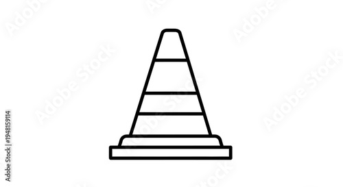 Simple line art drawing of a traffic cone with horizontal stripes on a white background.