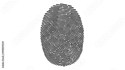 Close-up of a black fingerprint on a white background, identity concept