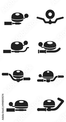Collection of Bicycle Bell Icons on White Background