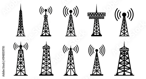 Collection of Communication Towers and Antennas Icons