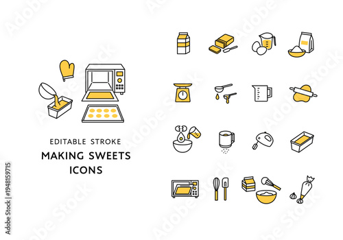 お菓子作りにまつわるアイコンセット