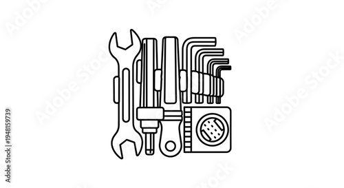 A collection of essential hand tools including wrenches, screwdrivers, and hex keys, neatly arranged for repair and maintenance tasks.