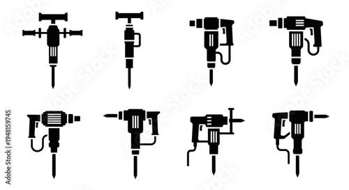 Collection of Jackhammer and Demolition Hammer Icons