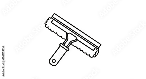 Line art illustration of a window squeegee with a sponge scrubber for cleaning surfaces.