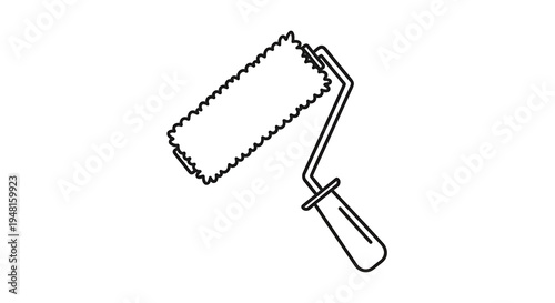Simple line art illustration of a paint roller with a textured cylinder and handle.