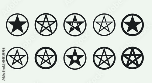 Collection of Star Symbols in Circles: Pentagrams, Stars, and Variations