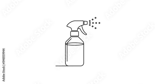 A simple line art illustration of a spray bottle emitting a fine mist, commonly used for cleaning or watering plants.