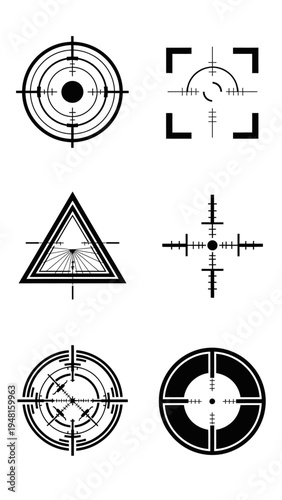 Collection of Targeting Reticles, Crosshair Icons, Sniper Scopes, Aiming Symbols