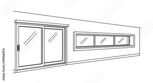 Architectural Sketch of Sliding Door and Horizontal Windows.