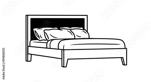 Elegant Bed with Pillows and Headboard in Minimalist Style.