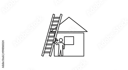 A person painting the exterior wall of a house with a ladder.