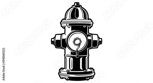 Detailed Black and White Illustration of a Fire Hydrant.