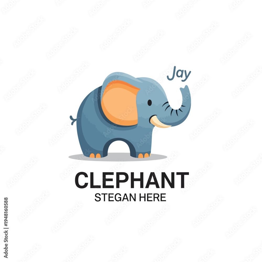 Obraz premium Cute cartoon elephant logo, playful and friendly design