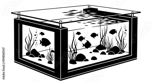 Aquarium Coffee Table with Fish and Aquatic Plants Illustration.