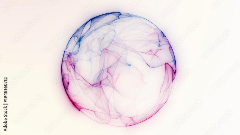 Fototapeta premium Elegant pastel energy sphere created by smooth flowing light waves in pink and blue tones. Minimal futuristic abstract structure on soft bright background.
