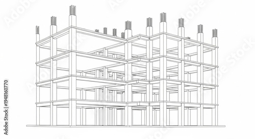 Architectural Blueprint of a Multi-Story Building Under Construction.