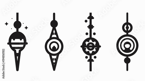 Four black ornate hanging icons