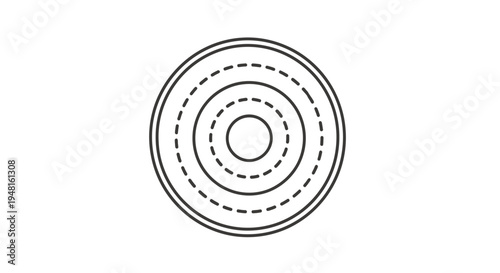 Concentric circles with alternating solid and dashed lines, forming a target or ripple pattern.