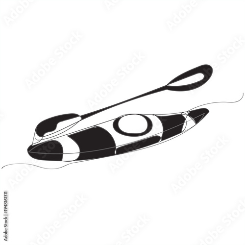 Single continuous line drawing canoe trails and rafting club with kayaking equipment