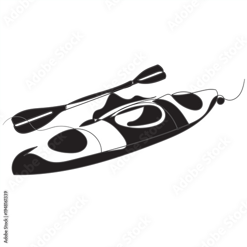 Single continuous line drawing canoe trails and rafting club with kayaking equipment