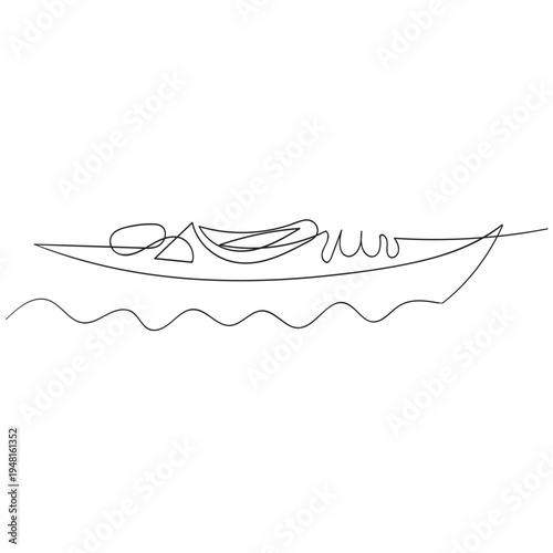 Single continuous line drawing canoe trails and rafting club with kayaking equipment