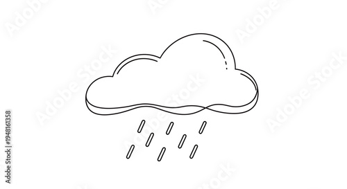 A simple black and white outline drawing of a cloud with raindrops falling.