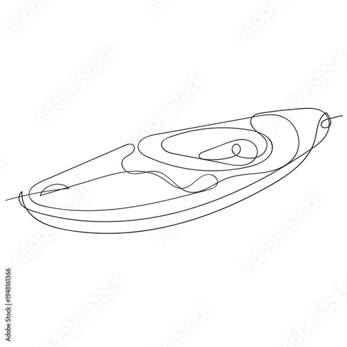 Single continuous line drawing canoe trails and rafting club with kayaking equipment