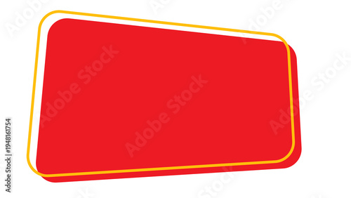Red rounded rectangle with yellow border, empty banner for text, design element for promotion or sale, copy space, white background, rounded corners
