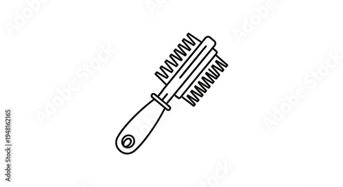 A black and white line art illustration of a double-sided pet grooming brush with a handle.