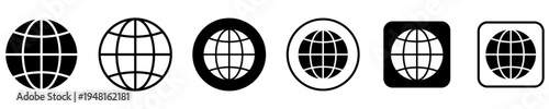 Set of signs and symbols for web design. Set of globe web icons in black and white colors. Vector illustration.