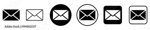 Set of signs and symbols for web design. Set of envelope and mail web icons in black and white colors. Vector illustration.