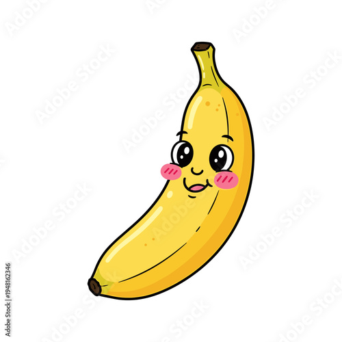 A cartoon banana with a smiling face and rosy cheeks