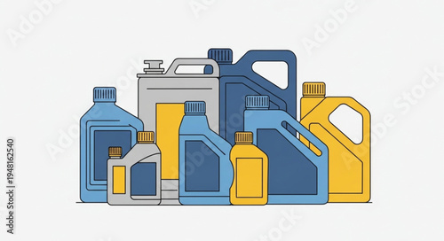 Collection of Motor Oil Containers in Various Sizes and Colors.