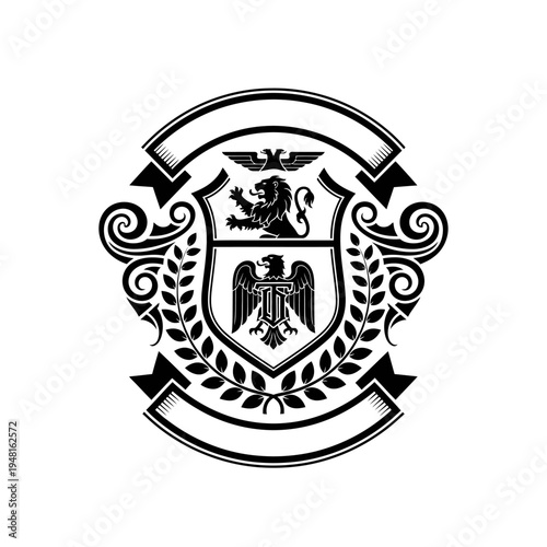 Heraldic Coat of Arms with Lion and Eagle Symbol