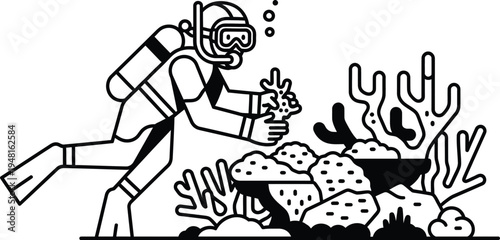 scuba diver exploring coral reef