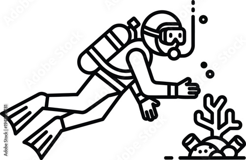 scuba diver exploring coral reef underwater