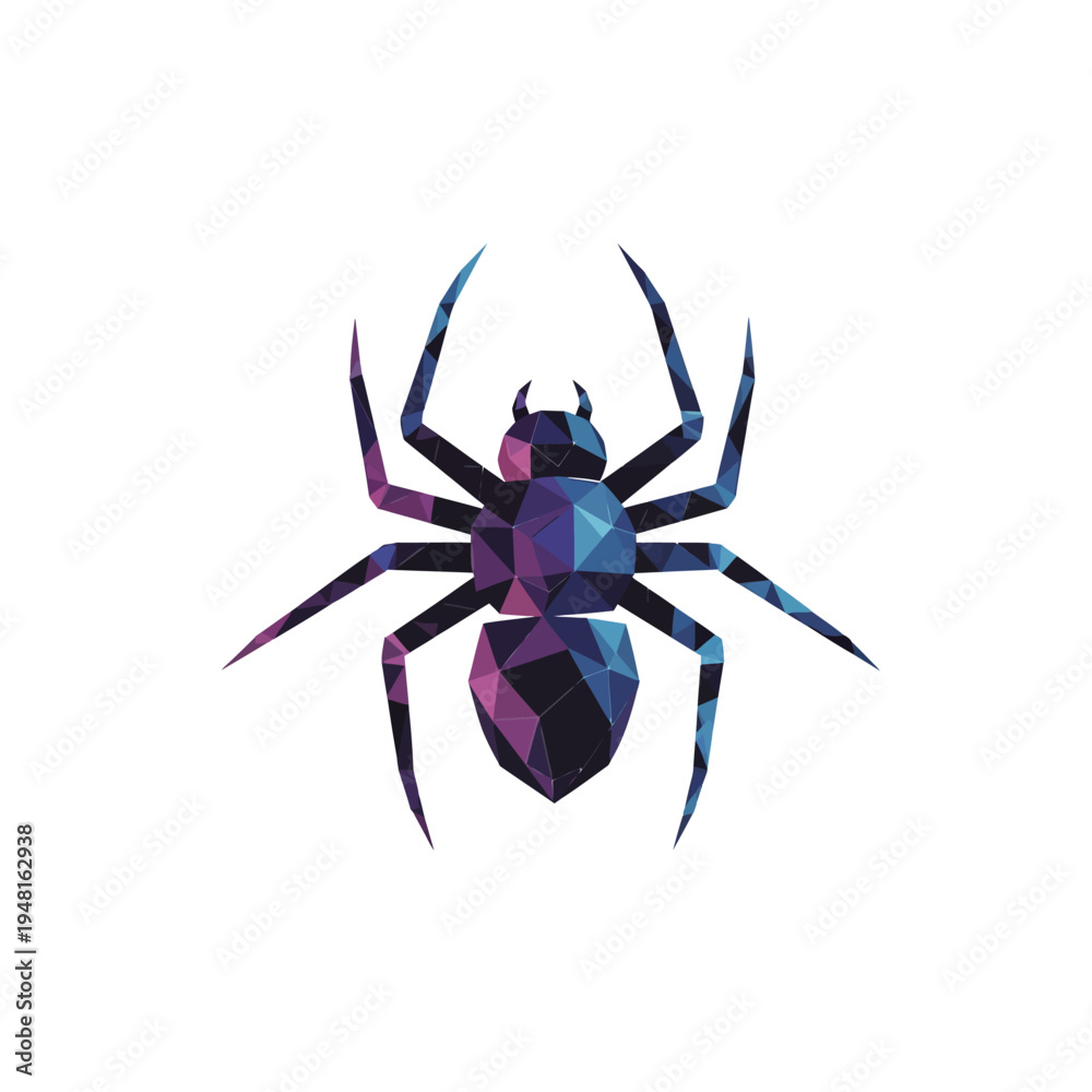 Obraz premium Low Poly Spider, Geometric Insect, Abstract Animal Art, Dark Blue and Pink