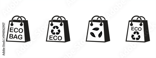 Eco-friendly bag icon set. Reusable shopping bags. Vector illustration.