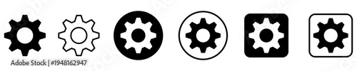 Set of signs and symbols for web design. Set of gear and settings web icons in black and white colors. Vector illustration.