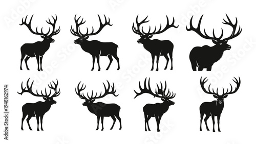 Majestic Elk Silhouette Collection: Various Poses and Angles