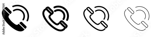 Set of signs and symbols for web design. Set of phone handset and incoming call web icons in black color with different line weights. Vector illustration.