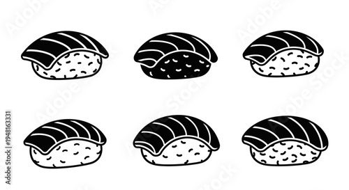Minimalist Sushi Icons: Salmon Nigiri Set, Japanese Food Illustration