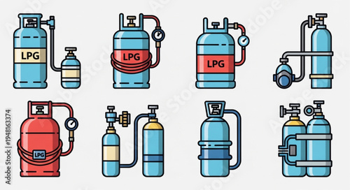 LPG Gas Cylinders - A Collection of Industrial Gas Containers.