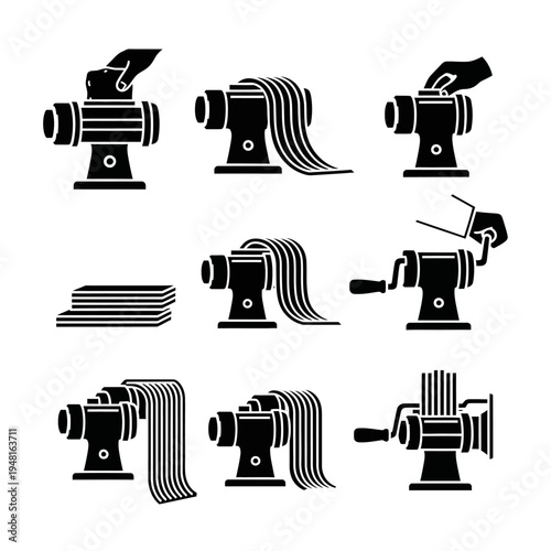 Pasta Maker Machine: Making Fresh Noodles Step-by-Step Icons