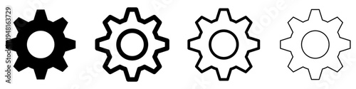 Set of signs and symbols for web design. Set of gear and settings web icons in black color with different line weights. Vector illustration.