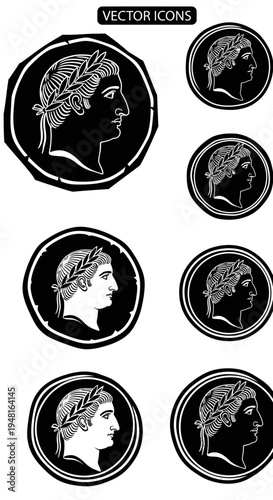 Roman Emperor Profile Vector Icons Set