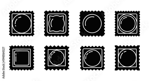 Set of 8 Condom Packaging Icons: Love, Health, Safety, Protection