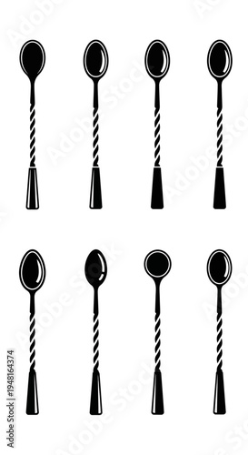 Set of Bar Spoon Silhouettes for Cocktails and Drinks