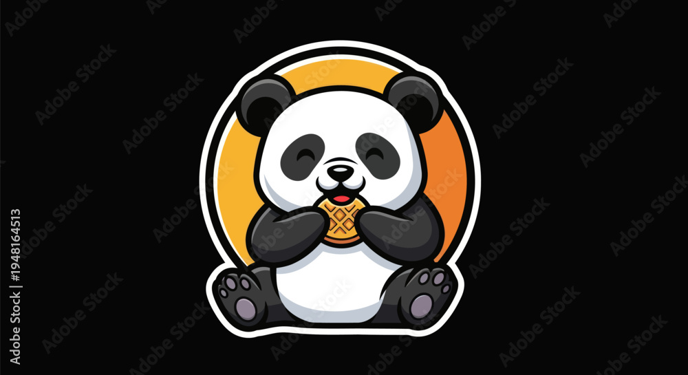 Fototapeta premium Cartoon panda enjoying a waffle